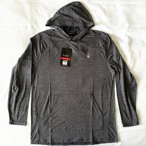 NWT! SPYDER Active Mens LS 1/4 Zip Hooded Performance Pullover Shirt - XL / Gray